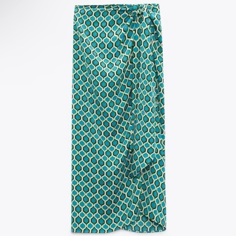 Zara Geometric Print Midi Skirt Green, Blue, Black and Yellow Print, Size S - Picture 7 of 7
